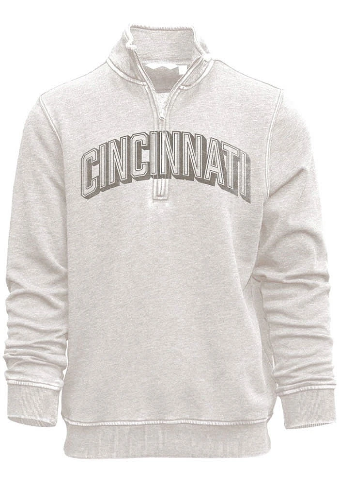 Cincinnati Mens Oatmeal Arch Wordmark Long Sleeve Qtr Zip Pullover