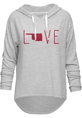 Oklahoma Womens Grey State Shape Love Hooded Sweatshirt