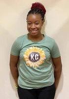 Kansas City Womens Green Sunflower Short Sleeve T-Shirt