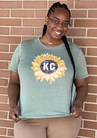 Kansas City Womens Green Sunflower Short Sleeve T-Shirt