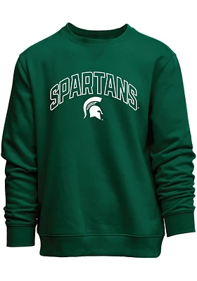 Michigan State Spartans Mens Green Arch Mascot Long Sleeve Crew Sweatshirt