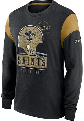 Nike New Orleans Saints Black Historic Sleeve Stripe Long Fashion T Shirt