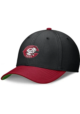 Nike Cincinnati Reds Mens Black Cooperstown Dri-Fit Rise 2T Swooshflex Flex Hat