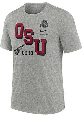 Nike Ohio State Buckeyes Grey Diagonal Stacked Short Sleeve Fashion T Shirt