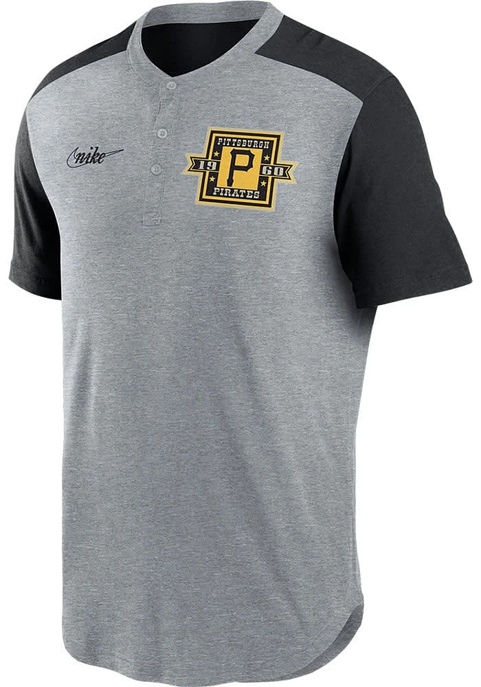 Nike Pittsburgh Pirates Grey Coop Henley Short Sleeve Fashion T Shirt