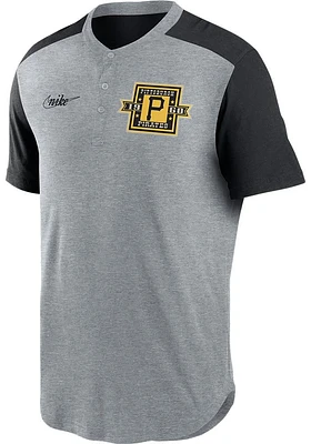 Nike Pittsburgh Pirates Grey Coop Henley Short Sleeve Fashion T Shirt