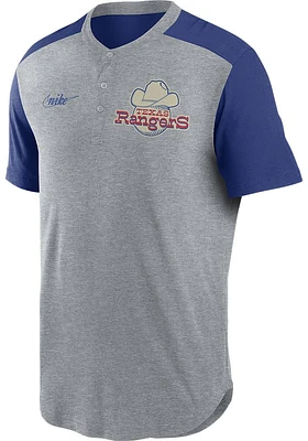 Nike Texas Rangers Grey Coop Henley Short Sleeve Fashion T Shirt