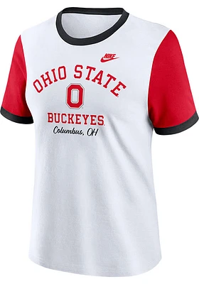 Nike Ohio State Buckeyes Womens White Ringer Short Sleeve T-Shirt