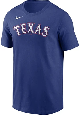 Nike Texas Rangers Blue Wordmark Short Sleeve T Shirt