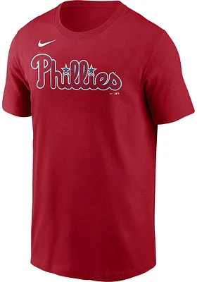 Nike Philadelphia Phillies Red Wordmark Graphic Short Sleeve T Shirt