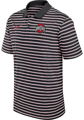 Nike Ohio State Buckeyes Mens Black Stripe Short Sleeve Polo