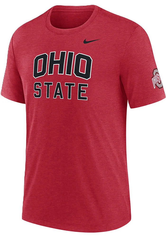 Nike Ohio State Buckeyes Red Triblend Arch Name Two Hit Logo Short Sleeve Fashion T Shirt