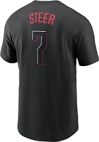 Spencer Steer Cincinnati Reds Black City Con Short Sleeve Player T Shirt