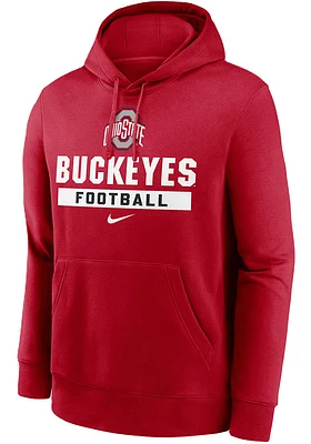 Nike Ohio State Buckeyes Mens Red Club Fleece Stacked Football Long Sleeve Hoodie