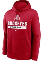 Nike Ohio State Buckeyes Mens Red Club Fleece Stacked Football Long Sleeve Hoodie