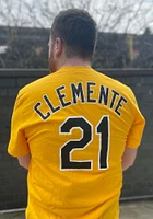 Roberto Clemente Pittsburgh Pirates Gold Name And Number Short Sleeve Player T Shirt