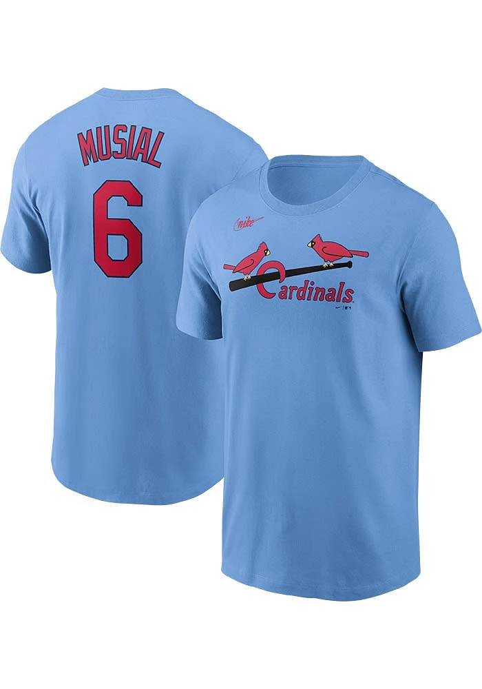 Stan Musial St Louis Cardinals Light Blue Name And Number Short Sleeve Player T Shirt
