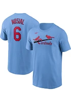 Stan Musial St Louis Cardinals Light Blue Name And Number Short Sleeve Player T Shirt