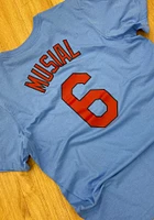 Stan Musial St Louis Cardinals Light Blue Name And Number Short Sleeve Player T Shirt