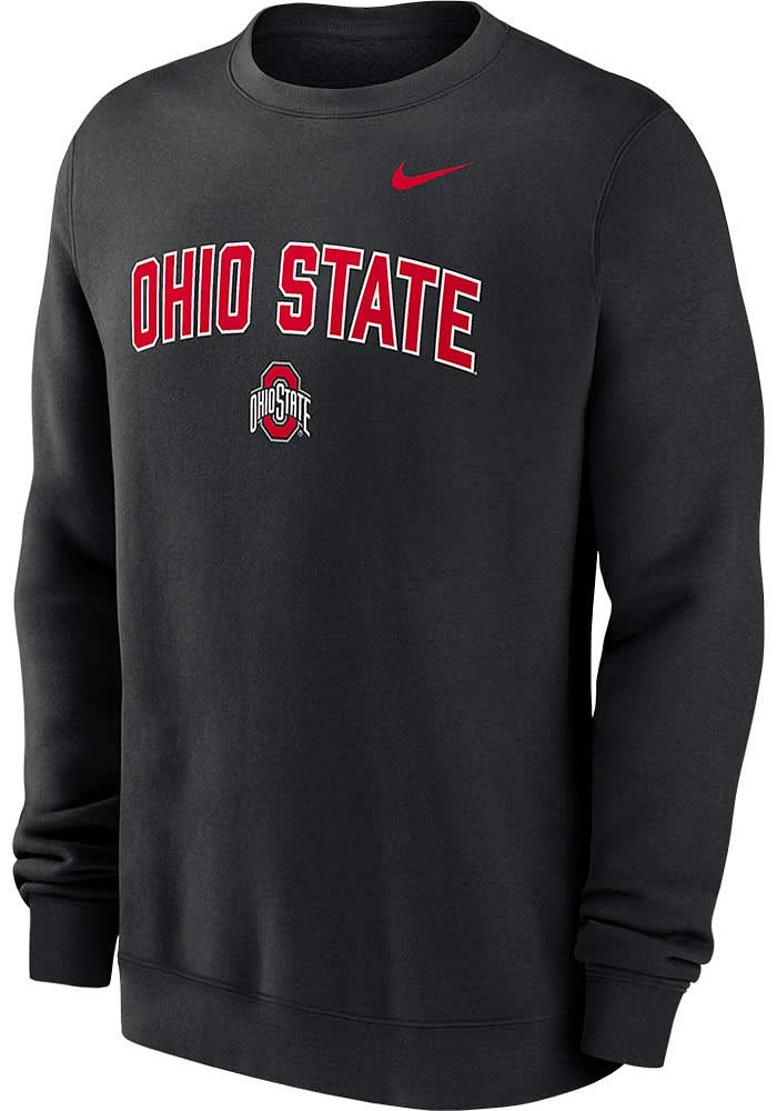 Nike Ohio State Buckeyes Mens Arch Mascot Club Fleece Long Sleeve Crew Sweatshirt