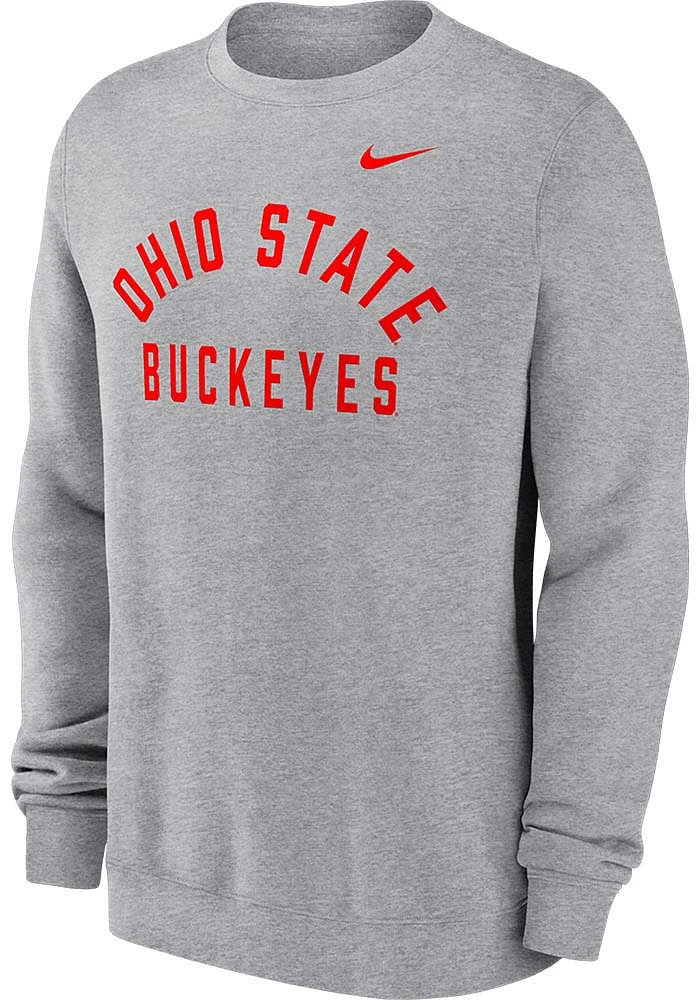 Nike Ohio State Buckeyes Mens Arch Name Club Fleece Long Sleeve Crew Sweatshirt