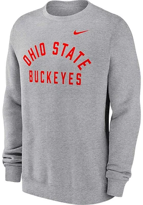 Nike Ohio State Buckeyes Mens Arch Name Club Fleece Long Sleeve Crew Sweatshirt