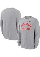 Nike Ohio State Buckeyes Mens Arch Name Club Fleece Long Sleeve Crew Sweatshirt