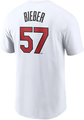 Shane Bieber Cleveland Guardians White Little League Short Sleeve Player T Shirt