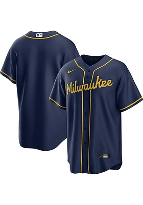 Milwaukee Brewers Mens Nike Replica Alt Jersey - Navy Blue