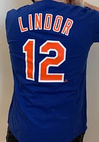 Francisco Lindor New York Mets Blue Name And Number Short Sleeve Player T Shirt