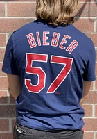 Shane Bieber Cleveland Guardians Navy Blue Name And Number Short Sleeve Player T Shirt