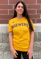 Nike Milwaukee Brewers Gold Wordmark Short Sleeve T Shirt