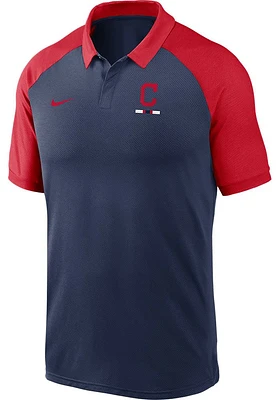 Nike Cleveland Guardians Mens Navy Blue Raglan Short Sleeve Polo