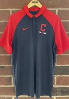 Nike Cleveland Guardians Mens Navy Blue Raglan Short Sleeve Polo