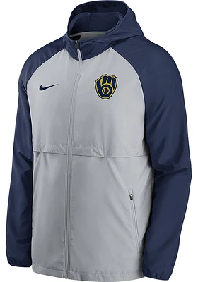 Nike Milwaukee Brewers Mens Grey Essential Hood Long Sleeve Zip