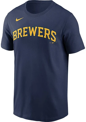 Nike Milwaukee Brewers Navy Blue Wordmark Short Sleeve T Shirt