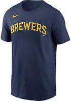 Nike Milwaukee Brewers Navy Blue Wordmark Short Sleeve T Shirt