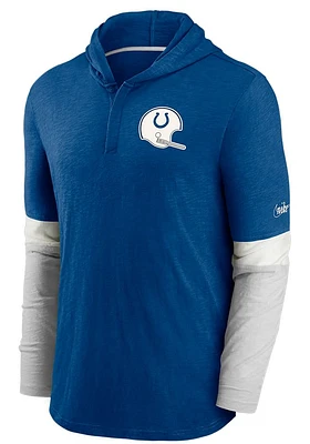 Nike Indianapolis Colts Mens Blue Mascot Historic Henley Fashion Hood