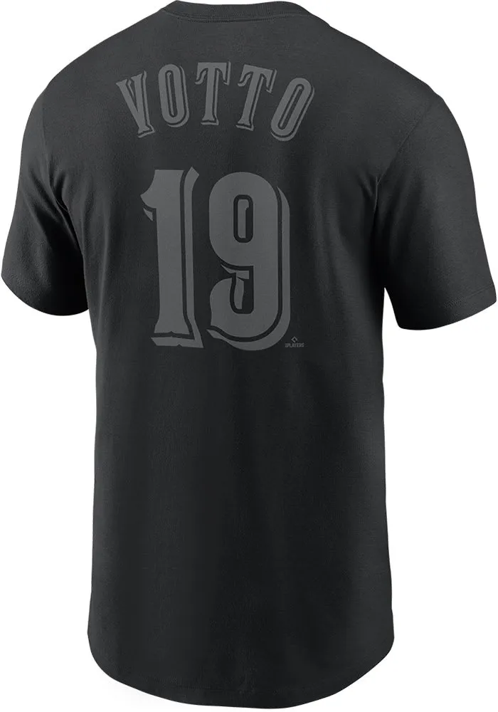 Joey Votto Cincinnati Reds Black Pitch Name And Number Short Sleeve Player T Shirt