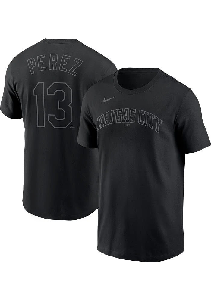 Salvador Perez Kansas City Royals Black Pitch Name And Number Short Sleeve Player T Shirt