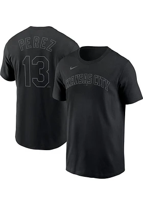 Salvador Perez Kansas City Royals Black Pitch Name And Number Short Sleeve Player T Shirt