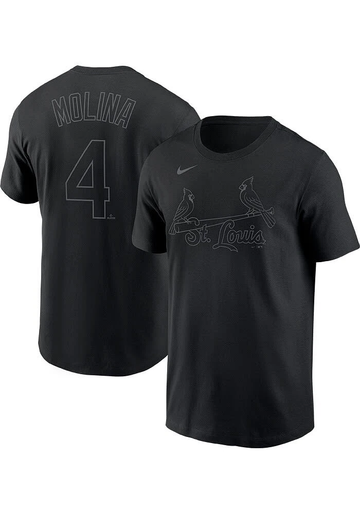 Yadier Molina St Louis Cardinals Black Pitch Name And Number Short Sleeve Player T Shirt