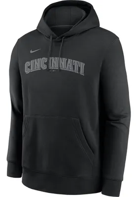 Nike Cincinnati Reds Mens Black Pitch Wordmark Long Sleeve Hoodie