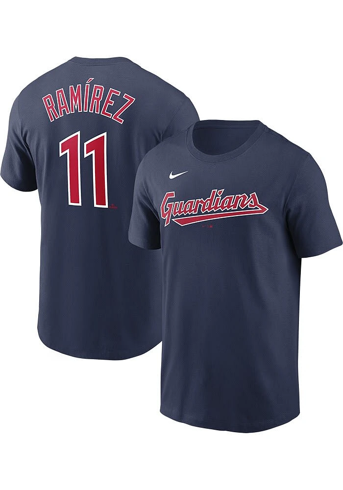 Jose Ramirez Cleveland Guardians Navy Blue Name And Number Short Sleeve Player T Shirt