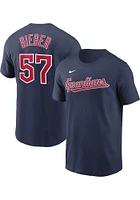 Shane Bieber Cleveland Guardians Navy Blue Home Name And Number Short Sleeve Player T Shirt