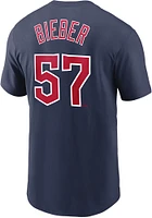 Shane Bieber Cleveland Guardians Navy Blue Home Name And Number Short Sleeve Player T Shirt