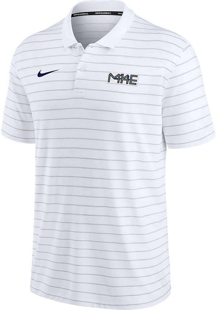 Nike Milwaukee Brewers Mens Navy Blue AC SS STRIPED Polo - CITY CONNECT Short Sleeve