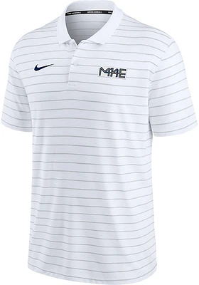 Nike Milwaukee Brewers Mens Navy Blue AC SS STRIPED Polo - CITY CONNECT Short Sleeve