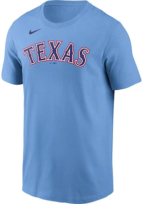 Nike Texas Rangers Light Blue WORDMARK Short Sleeve T Shirt