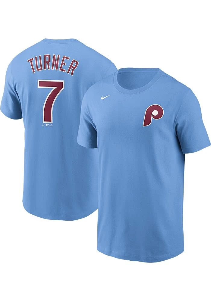 Trea Turner Philadelphia Phillies Light Blue 2023 Alt Short Sleeve Player T Shirt